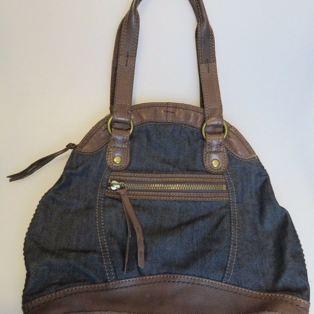 LUCKY BRAND Carnaby Denim Brown Leather Bowler